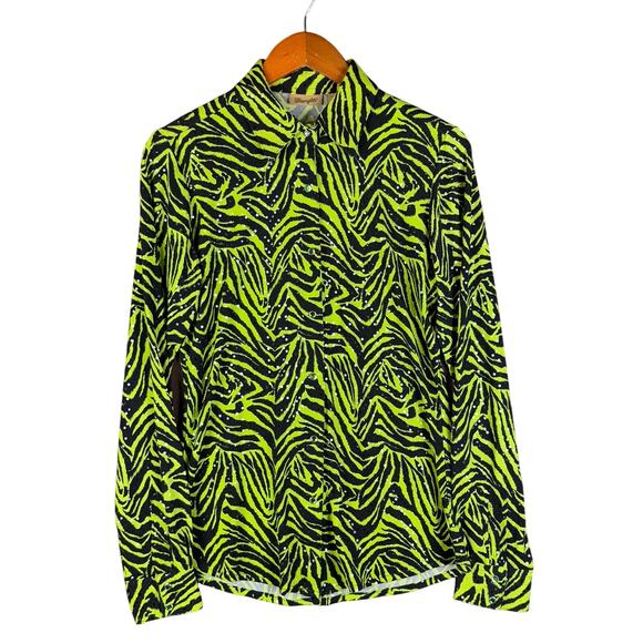 Wrangler Western Zebra Rhinestone Pearl Snap Shirt Green Black Womens‎ Small EUC - Picture 1 of 8